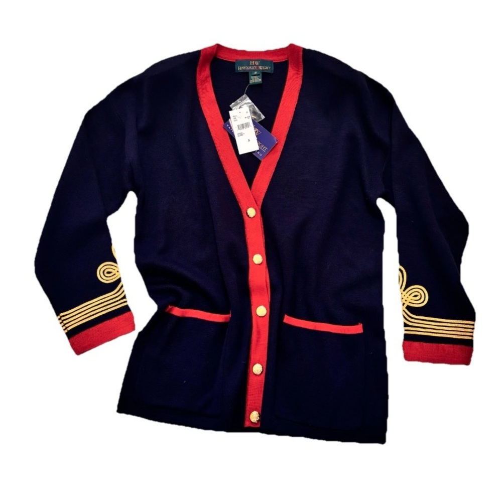 Vtg 80’s Hawksley & Wight Wool Blend Military Style  Cardigan NEW TAGS Small
